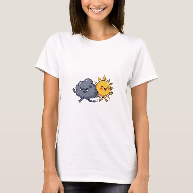 Camiseta Cute Angry Grey Rain Cloud Chasing Happy Smiling (Anverso)