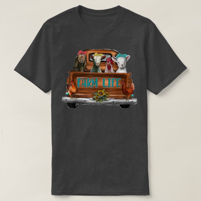 Camiseta Cute Animal Farm On Truck Cow Pig Chicken Goat  (Diseño del anverso)