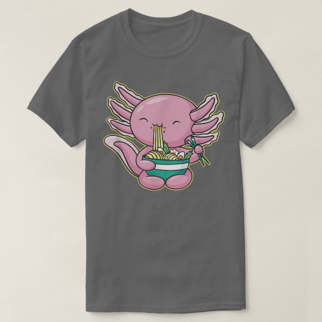 Camiseta Cute Anime Axolotl alimenta la sopa de fideos Rame (Diseño del anverso)