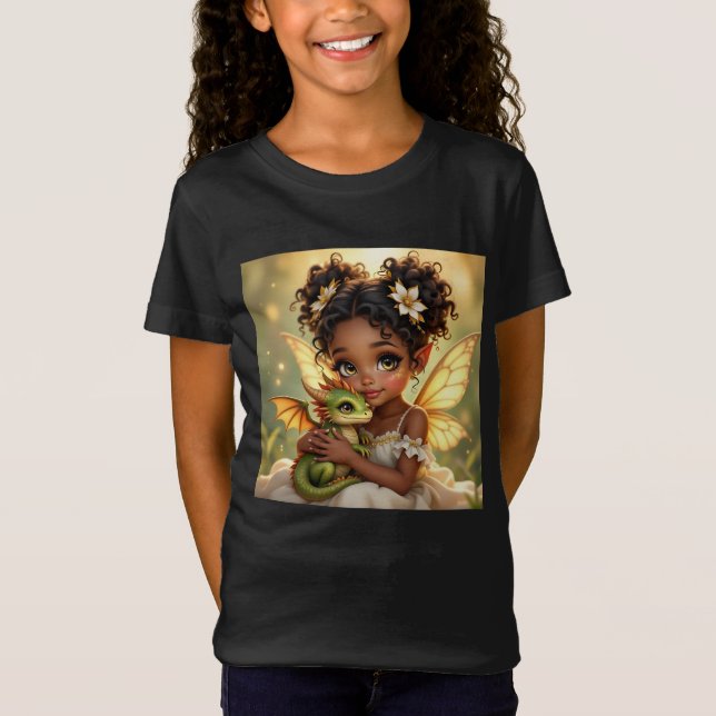 Camiseta Cute Anime Fairy Girl and Chibi Dragon (Anverso)