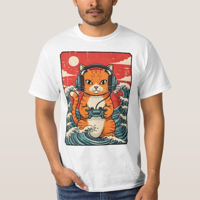 Camiseta Cute Anime Gamer Cat Japanese Gaming Retro (Anverso)