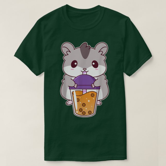 Camiseta Cute Anime Hamster Beber Boba Tea Kawaii (Diseño del anverso)