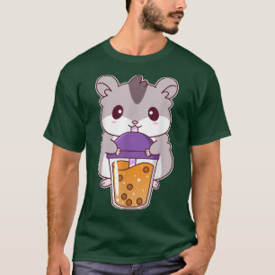 Camiseta Cute Anime Hamster Beber Boba Tea Kawaii