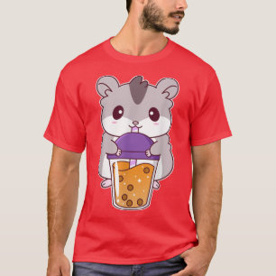 Camiseta Cute Anime Hamster Beber Boba Tea Kawaii 