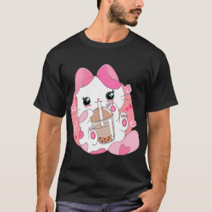 Camiseta Cute Anime Kawaii Cat Boba Bubble Tea Chicas Costu