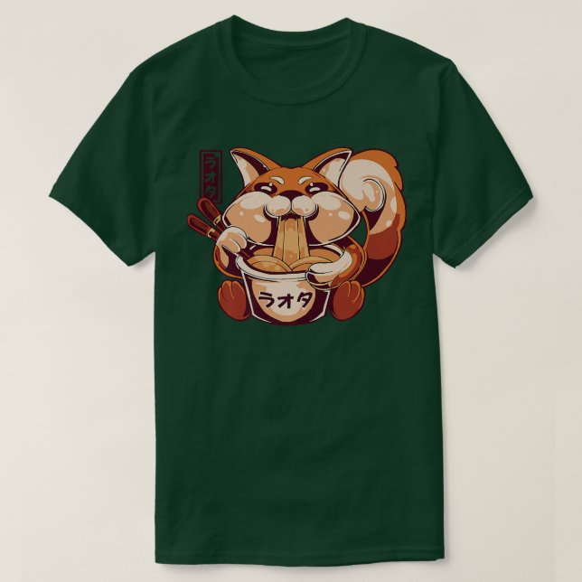 Camiseta Cute Anime Kawaii Fox comiendo fideos Ramen premiu (Diseño del anverso)
