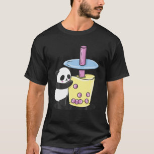 Camiseta Cute Anime Panda Está Bebando Boba Bubble Tea L Fu