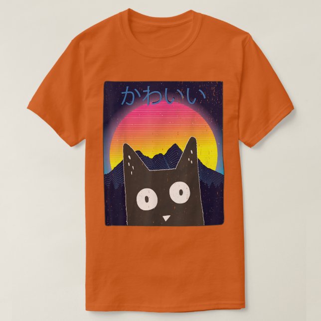 Camiseta Cute Anime Retro Kitten Neko Synthwave Japan 80s M (Diseño del anverso)