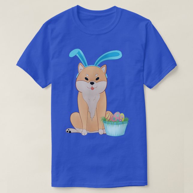 Camiseta Cute Anime Shiba Inu with Bunny Ears and Easter Eg (Diseño del anverso)