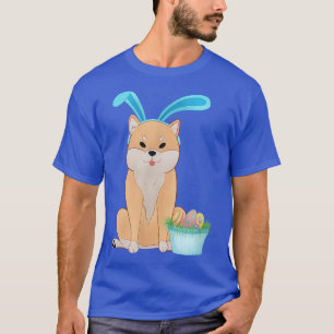 Camiseta Cute Anime Shiba Inu with Bunny Ears and Easter Eg
