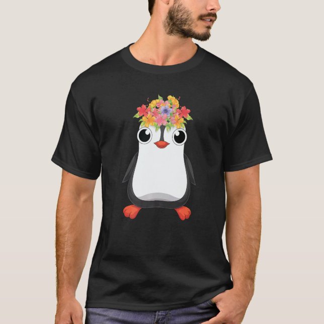 Camiseta Cute Antarctica Animal  Flowers Zoo Bird Penguin (Anverso)