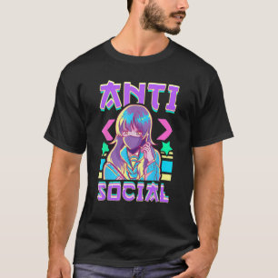 Camiseta Cute Anti-Socialistas Vaporwave Anime Chica Japoné