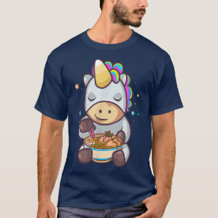 Camiseta Cute arcoiris Unicornio comiendo fideos de Ramen B