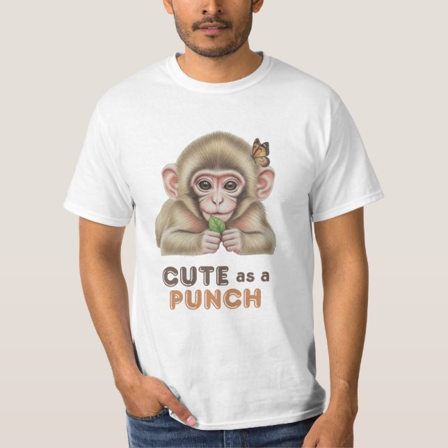 Camiseta Cute as a Punch Baby Monkey with Butterfly  (Anverso)
