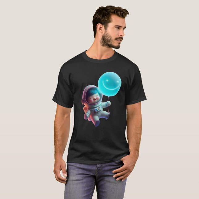Camiseta Cute Astronaut Floating in Galaxy - Neon Space AI (Anverso completo)