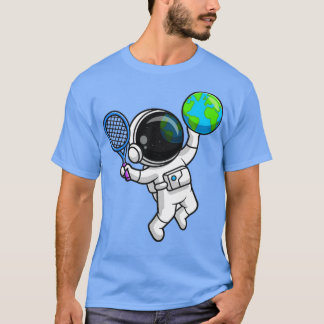 Camiseta Cute Astronaut Playing Earth Globe Tennis Cartoon