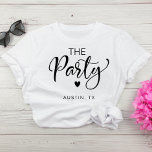 Camiseta Cute Austin Bachelorette<br><div class="desc">Camiseta de despedida de soltero de escuadrón de novias con "El Fiesta" en un guión de moda con corazón y "Austin,  TX" en una simple tipografía moderna. Puede cambiar el destino del fiesta y el color de la camiseta. Una camiseta "Esposa del Fiesta" está disponible para la novia.</div>