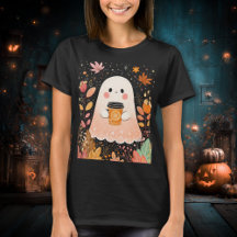 Cute Autumn Ghost with Pumpkin Coffee – Cozy Fall