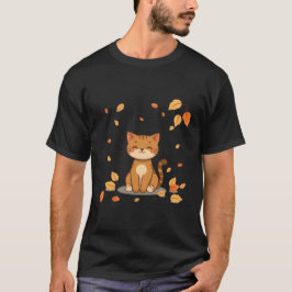Camiseta Cute Autumn Ginger Cat Falling Leaves Art ✨🐾🍂