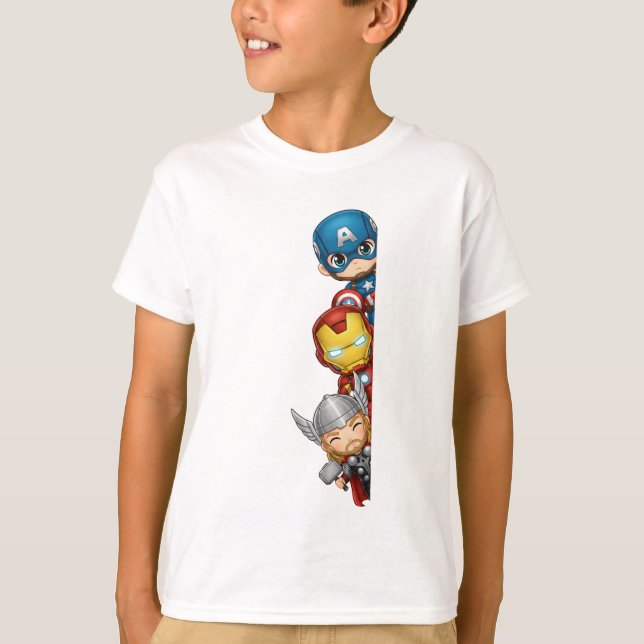 Camiseta Cute Avangers Super Heroes Peeking Design (Anverso)