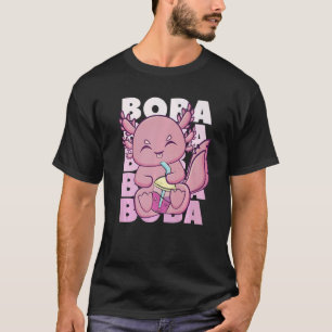 Camiseta Cute Axolotl Con Fresa Leche Bubble Tea Para B