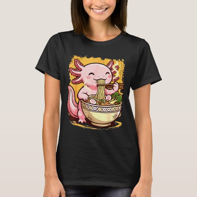 Camiseta Cute Axolotl Eats Ramen Noodles Axolotls Ramen  (Anverso)