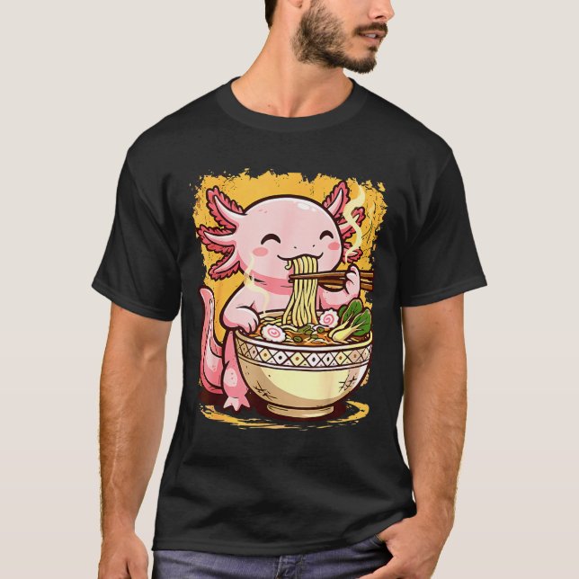 Camiseta Cute Axolotl Eats Ramen Noodles Axolotls Ramen  (Anverso)