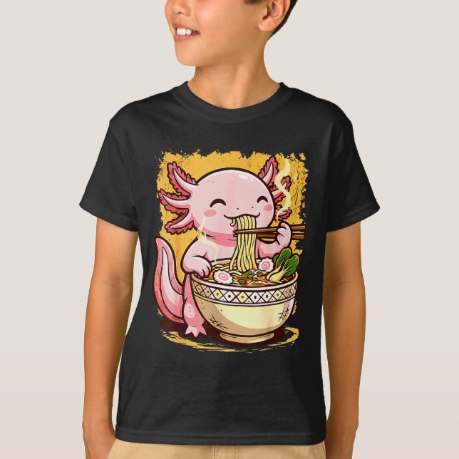 Camiseta Cute Axolotl Eats Ramen Noodles Axolotls Ramen  (Anverso)