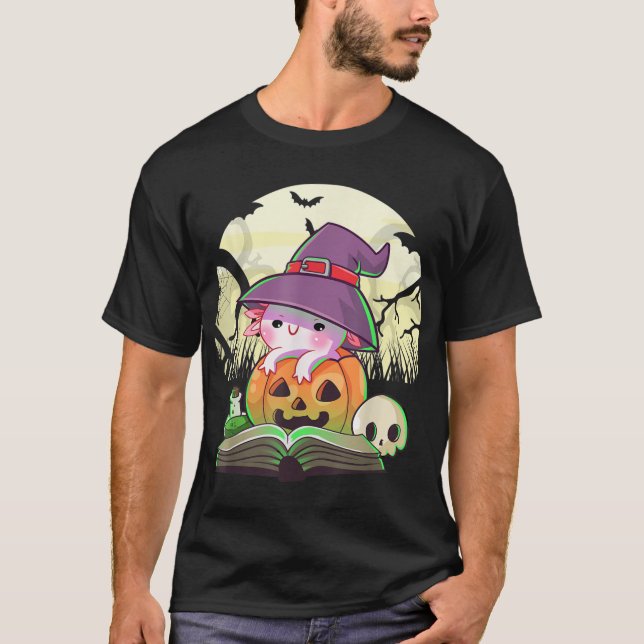 Camiseta Cute Axolotl Gótico de la calabaza pastel de Hallo (Anverso)