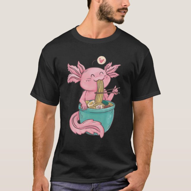 Camiseta Cute Axolotl Lover Snaxolotl Comer Ramen Kawaii A (Anverso)