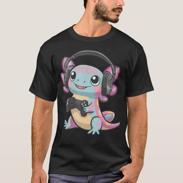 Camiseta Cute Axolotl Playing Video Games Funny Gaming Axol (Anverso)