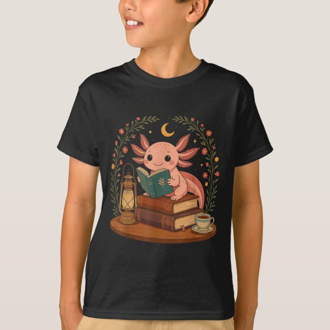 Camiseta Cute Axolotl Reading Books Cozy Bookworm  (Anverso)