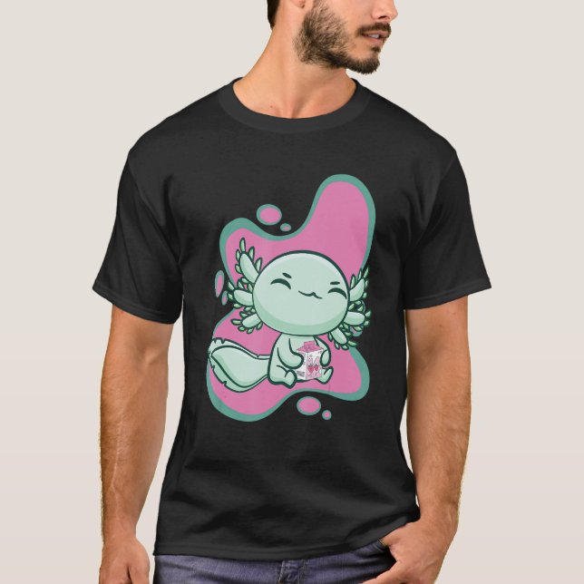 Camiseta Cute Axolotl With Strawberry Milk And Bubble Tea B (Anverso)