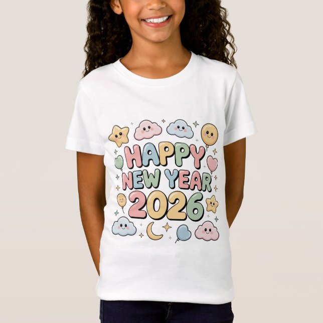 Camiseta Cute Baby Cartoon New Year 2026 Illustration (Anverso)