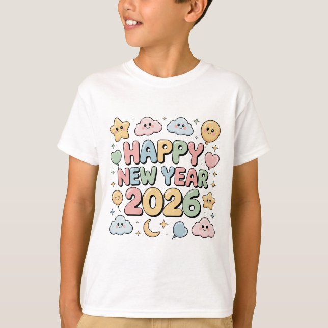 Camiseta Cute Baby Cartoon New Year 2026 Illustration (Anverso)