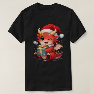 Camiseta Cute Baby Dragon Holding Gift – Funny Fantasy T-Sh