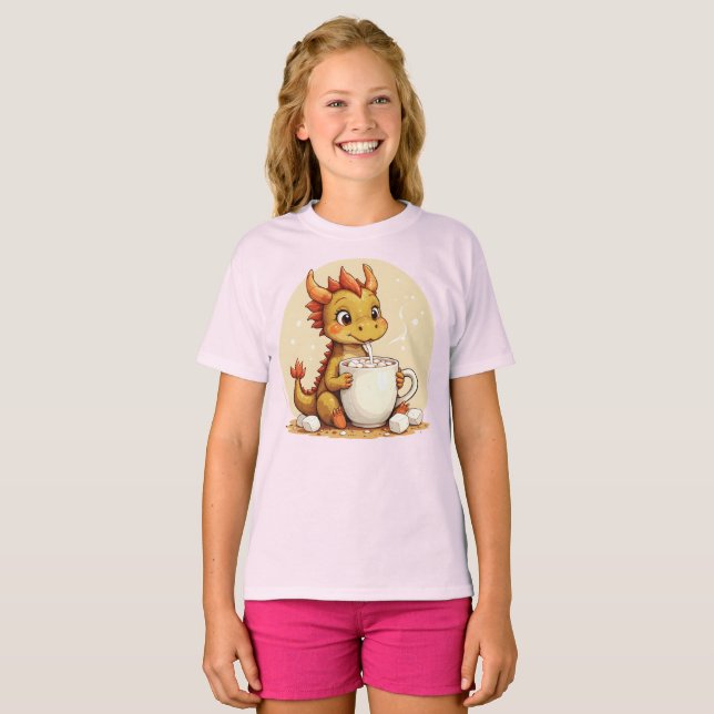 Camiseta Cute Baby Dragon Hot Chocolate Kids Kawaii Cozy De (Anverso completo)