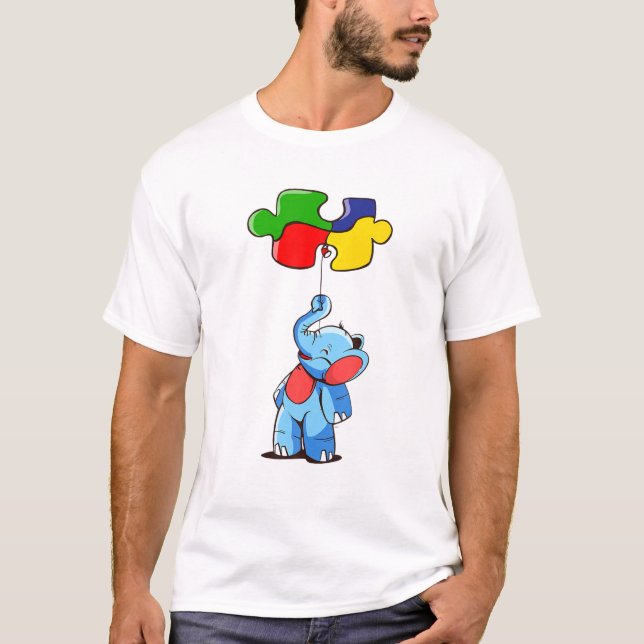 Camiseta Cute Baby Elephant Autism Awareness Puzzle Pieces (Anverso)