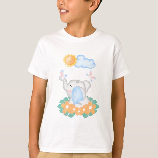 Camiseta Cute Baby Elephant with orange flowers (Anverso)