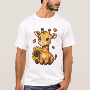 Camiseta Cute Baby Giraffe Sunflower Vintage Engraving Tee_