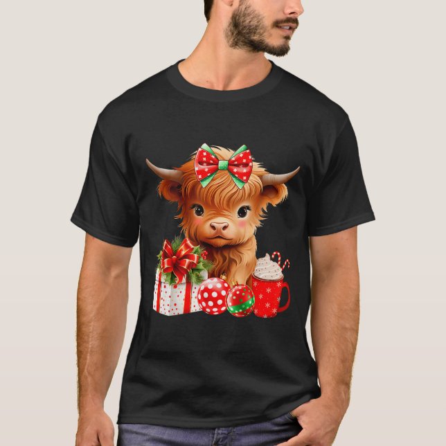 Camiseta Cute Baby Highland Cow Merry Christmas Farmer Cow  (Anverso)