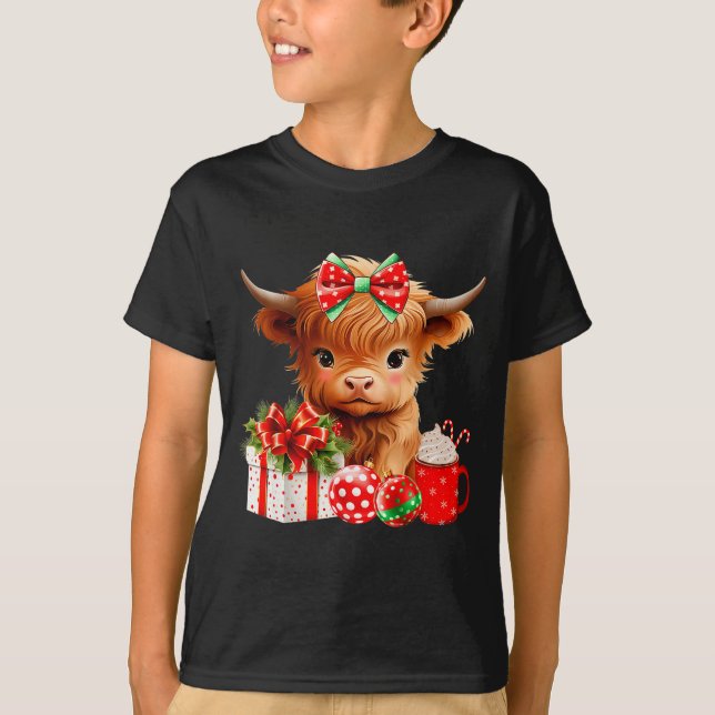 Camiseta Cute Baby Highland Cow Merry Christmas Farmer Cow  (Anverso)
