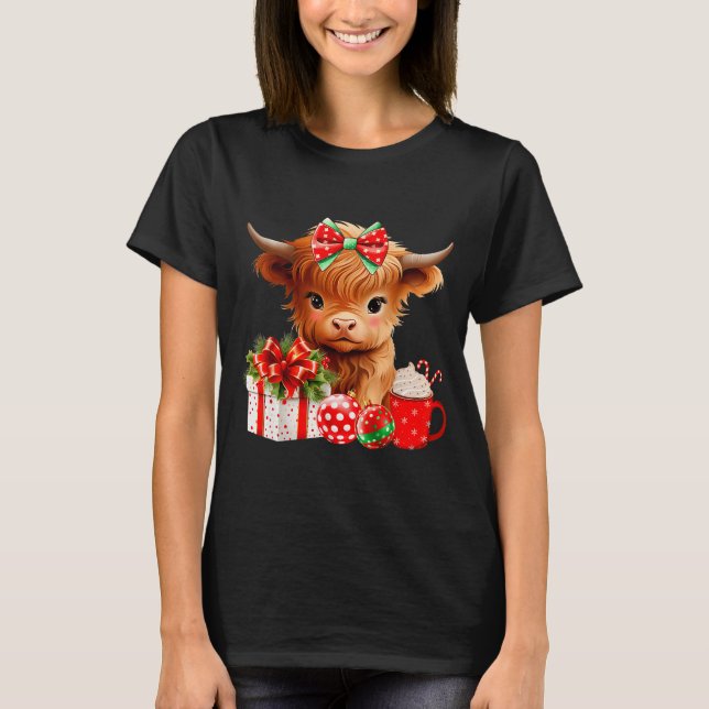 Camiseta Cute Baby Highland Cow Merry Christmas Farmer Cow  (Anverso)