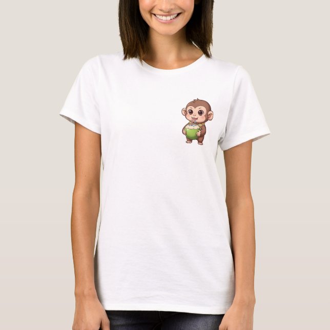 Camiseta Cute Baby Monkey Drinking Fresh Coconut Water (Anverso)