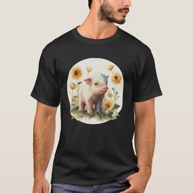 Camiseta Cute Baby Pig Piglet Sunflower Farm Animal Farmer (Anverso)