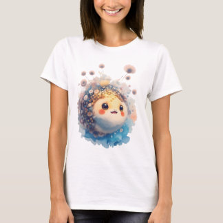 Camiseta Cute Baby Puffer Fish Watercolor Floral Garden