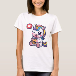 Camiseta Cute Baby Unicorn Drinking Bubble Tea Funny Boba