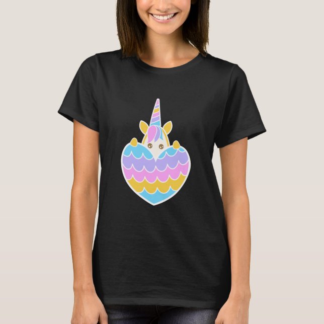 Camiseta Cute Baby Unicorn Hiding Behind Heart Pastel Lover (Anverso)