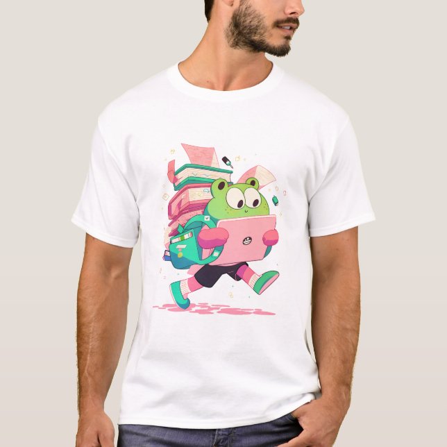 Camiseta Cute Back to School Frog with Books and Backpack (Anverso)