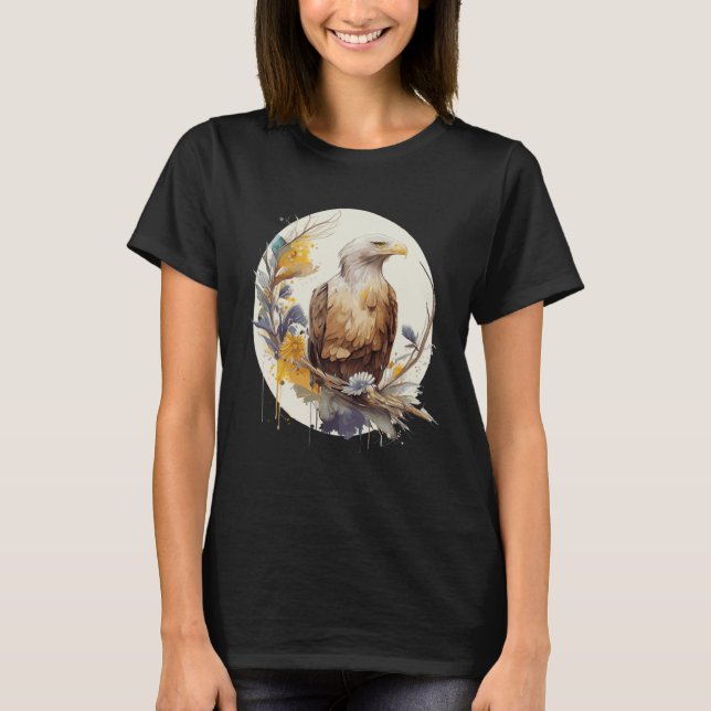 Camiseta Cute Bald Eagle Sunflower Watercolor Bird (Anverso)